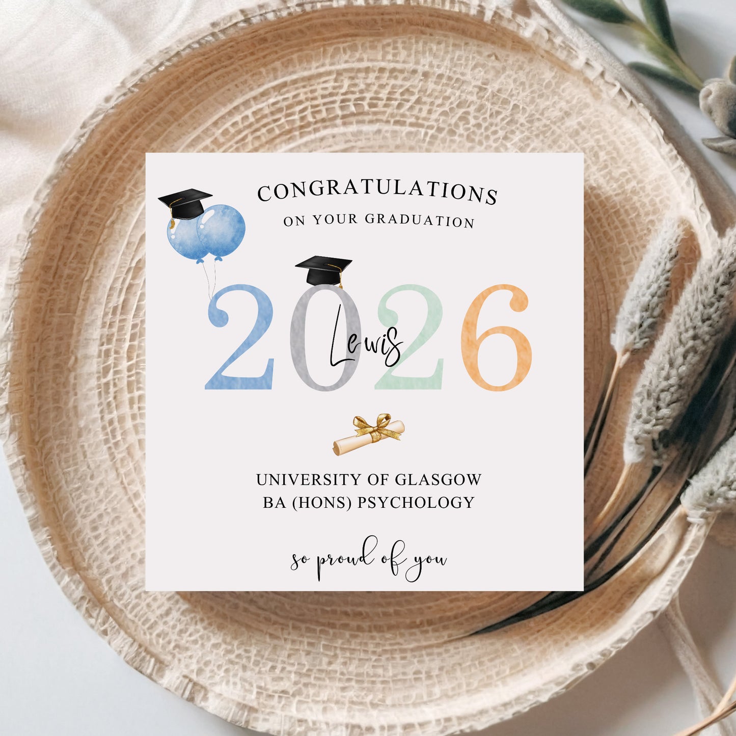 Personalised Male Graduation Card 2026 – University Graduation Congratulations Card