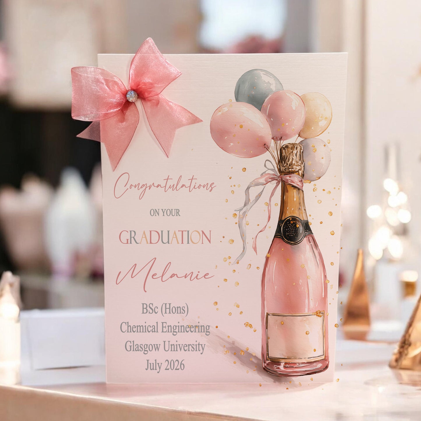 Personalised Large A4 Congratulations Graduation Card with Organza Bow & Gem