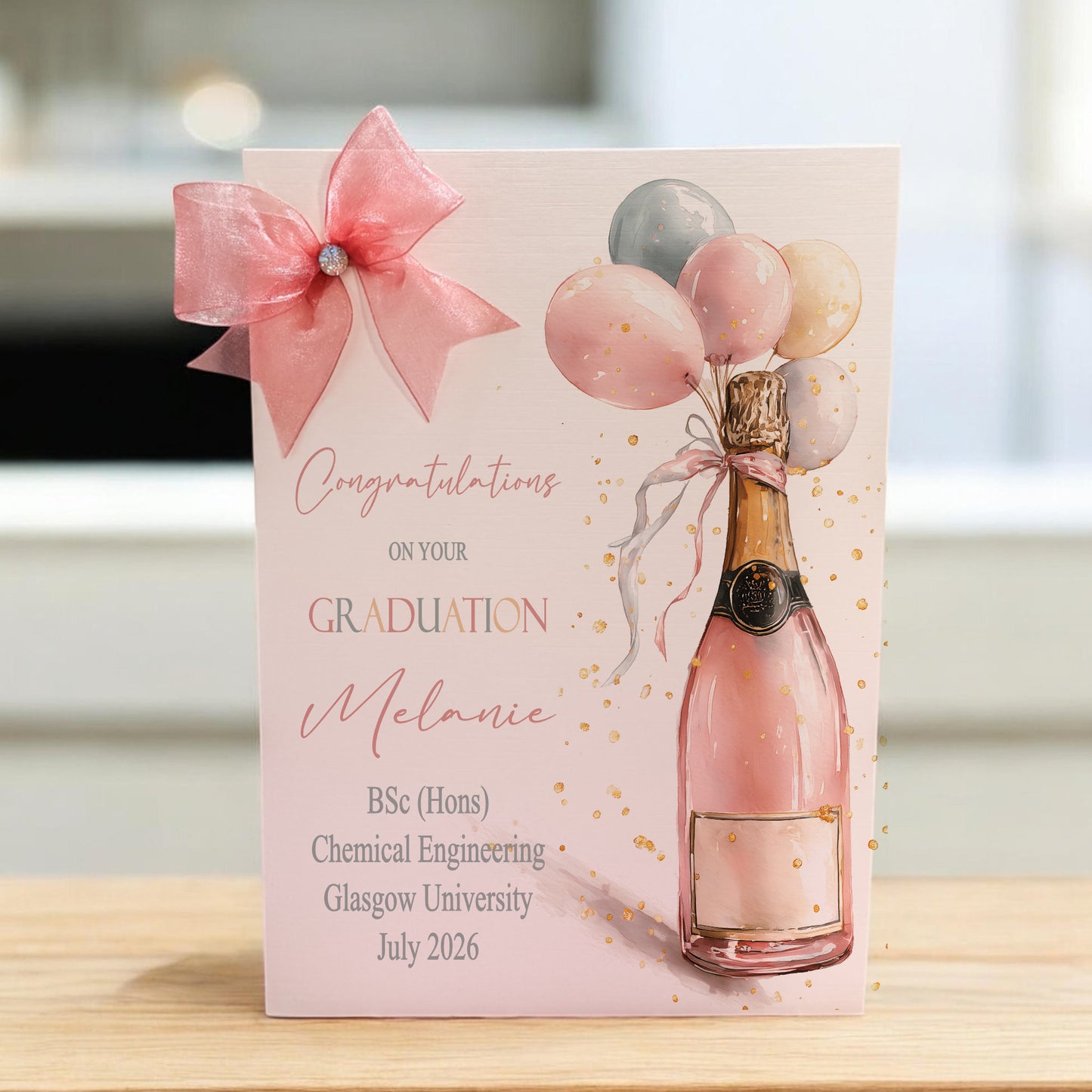 Personalised Large A4 Congratulations Graduation Card with Organza Bow & Gem