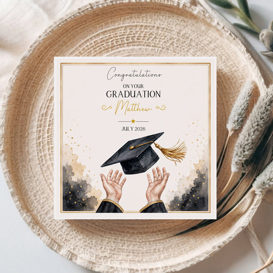 Personalised Graduation Card with Champagne & Balloons | Hand Finished Sparkle Graduation Congratulations Card | Custom University Graduate