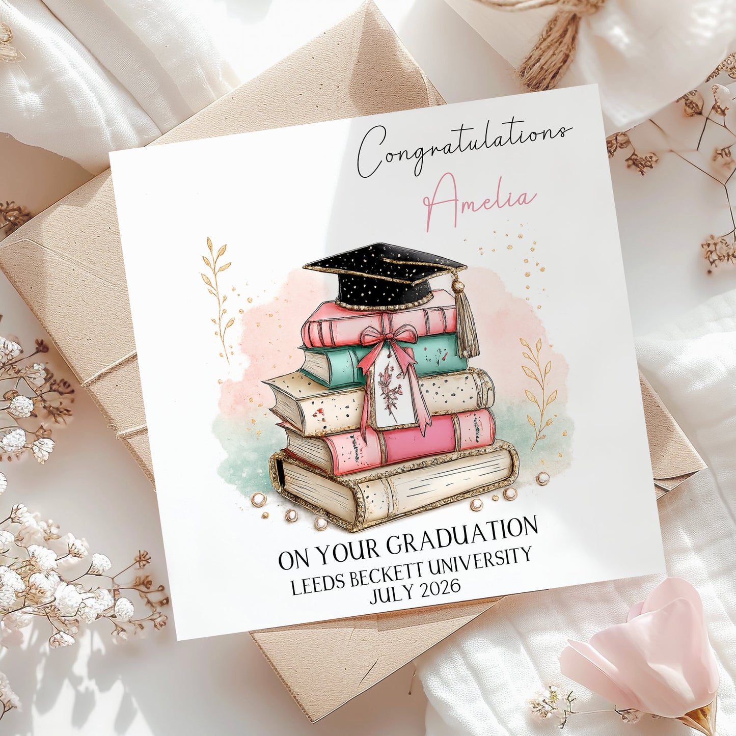 Personalised Graduation Card | Books & Graduation Cap Design