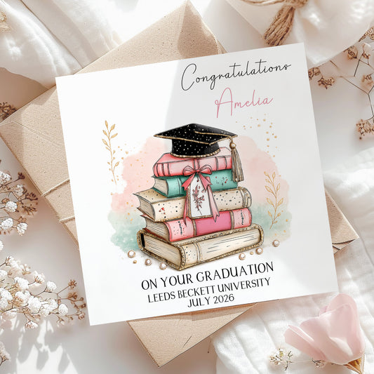 Personalised Graduation Card | Books & Graduation Cap Design