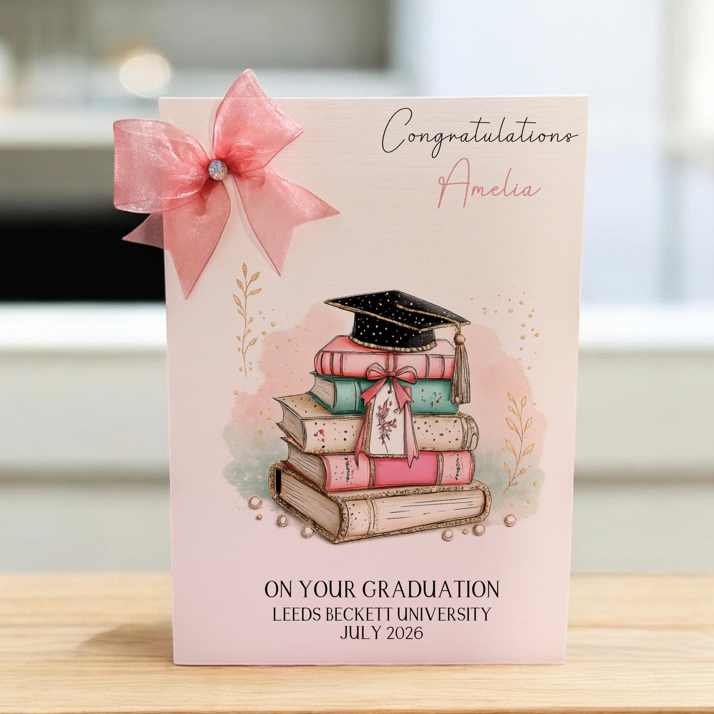 Personalised A4 Graduation Card with Organza Bow & Sparkle