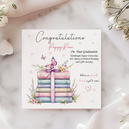 Congratulations Graduation Card with Pastel Books