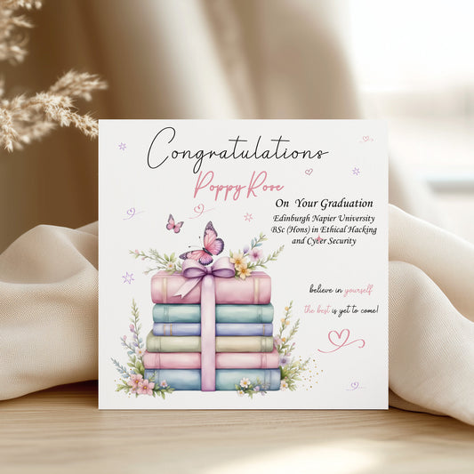 Congratulations Graduation Card with Pastel Books