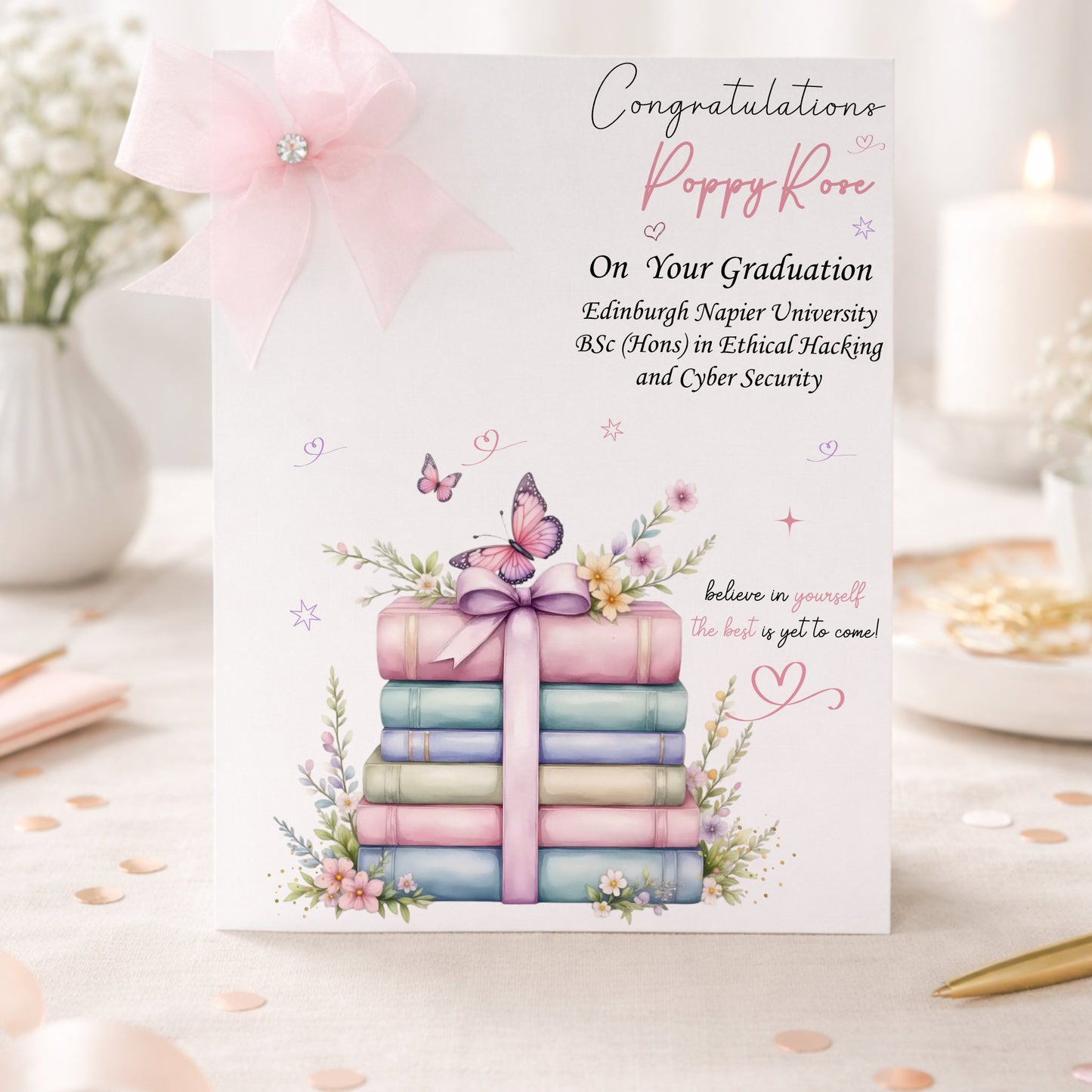 Congratulations Graduation Card with Pastel Books