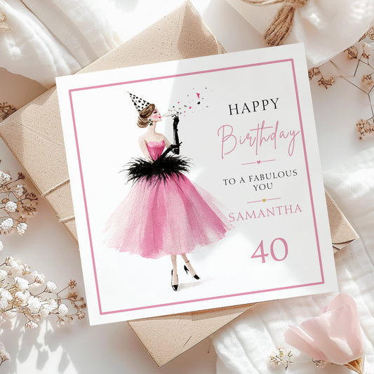 Personalised Birthday Card for Her | Pink Dress | Any Age