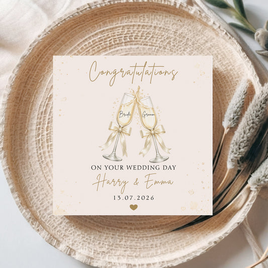 Personalised Wedding Champagne Flutes Card
