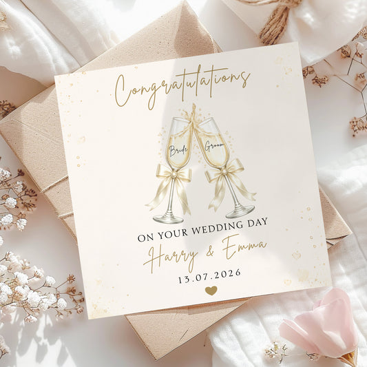 Personalised Wedding Champagne Flutes Card
