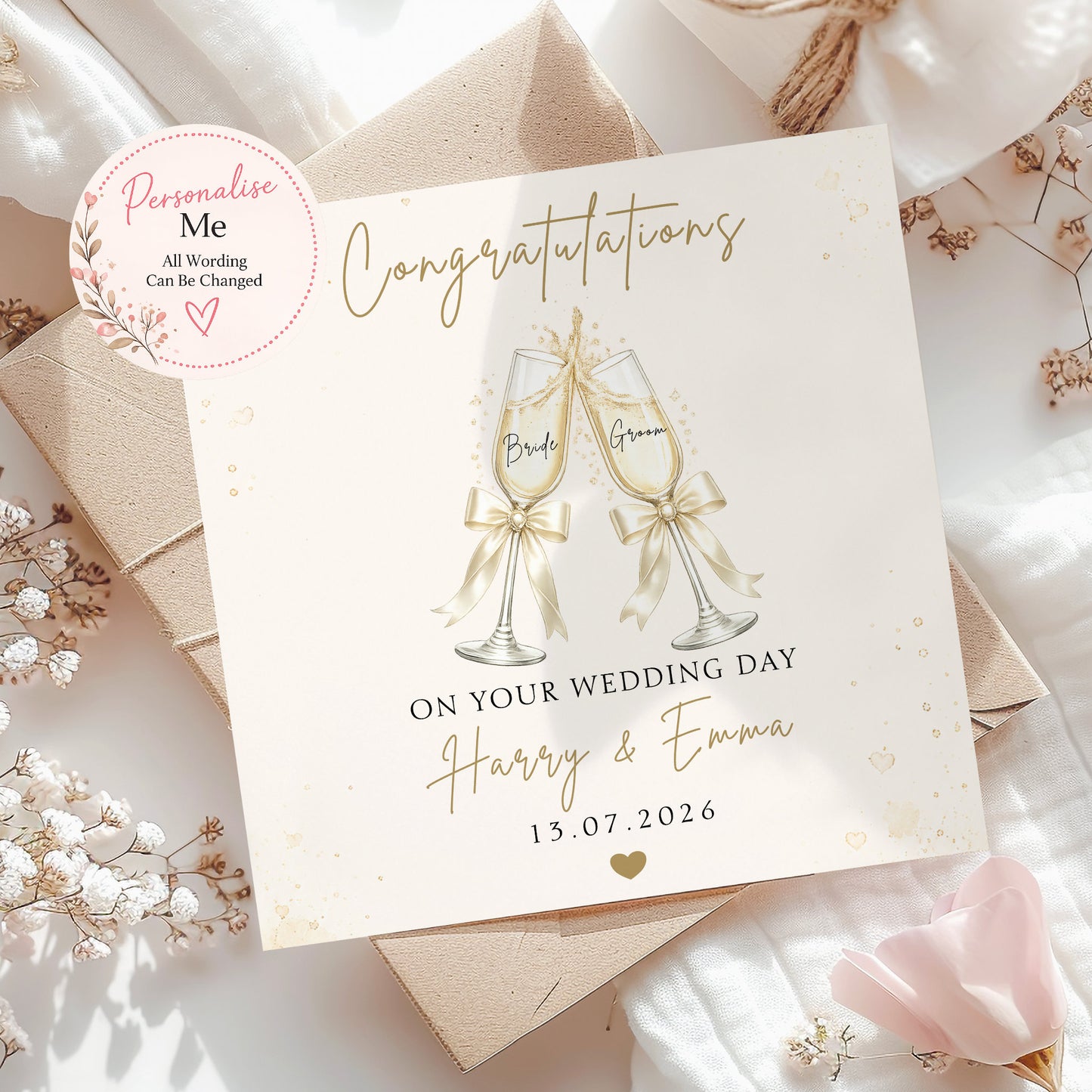 Personalised Wedding Champagne Flutes Card