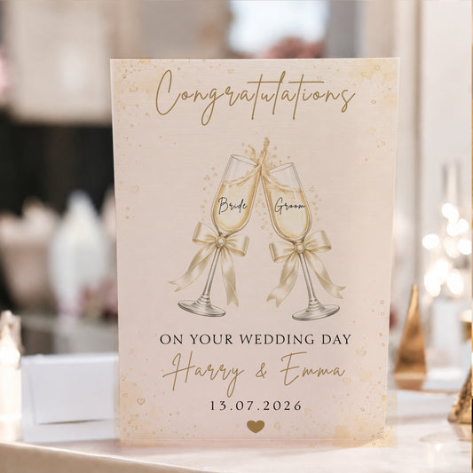 Large A4 Personalised Luxury Wedding Champagne Flutes Card