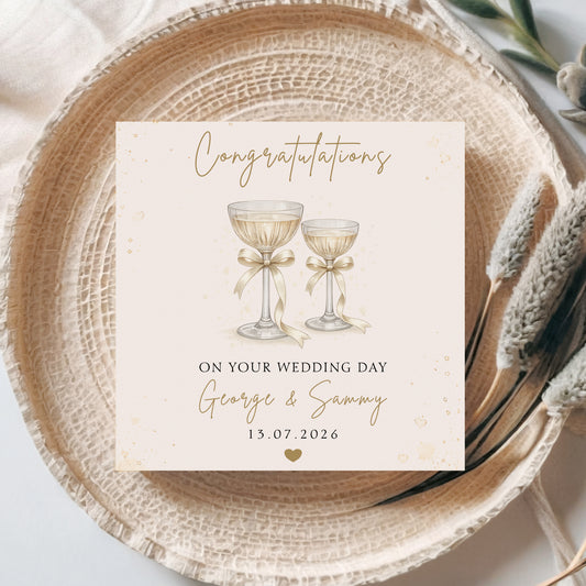 Personalised Wedding Card with Champagne Glasses