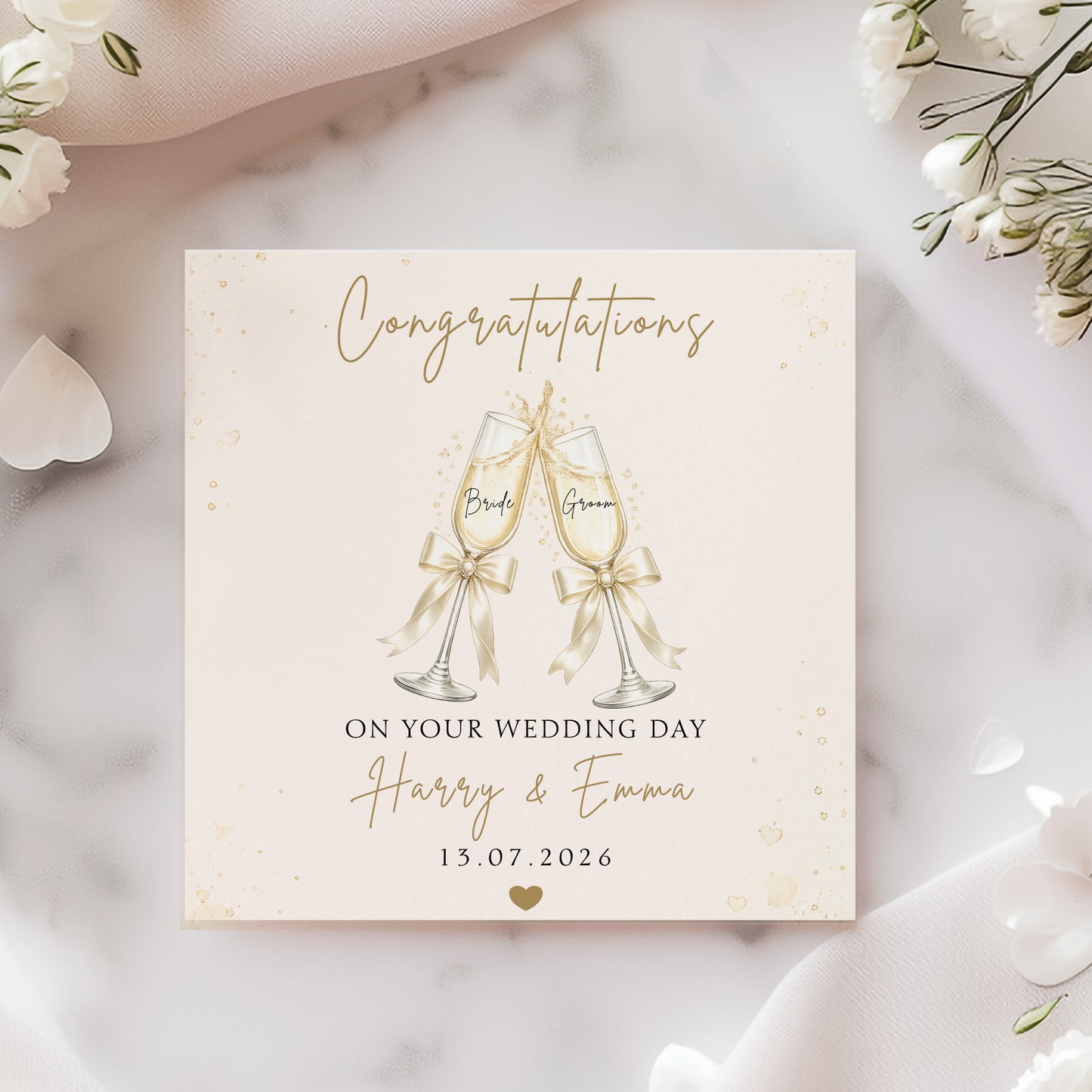 Personalised Wedding Card with Champagne Glasses