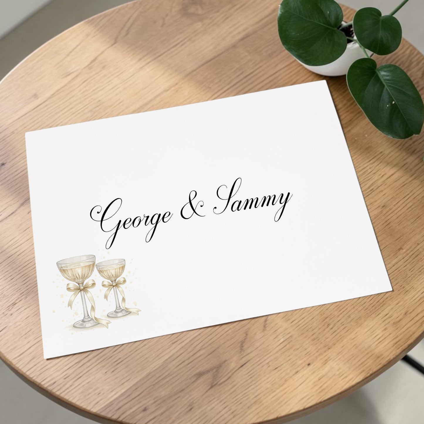 Large A4 Personalised Wedding Card with Champagne Glasses