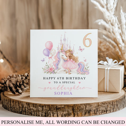 Personalised Girls Unicorn Birthday Card – Any Age