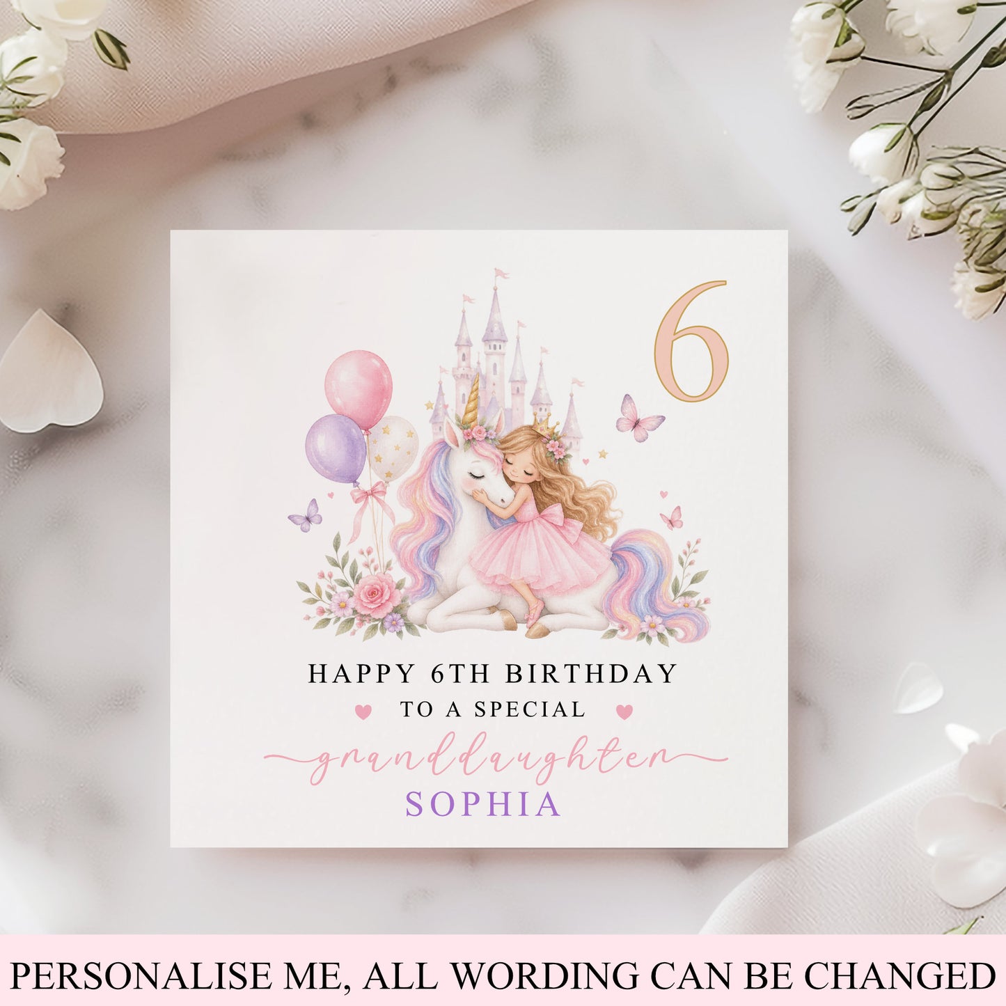Personalised Girls Unicorn Birthday Card – Any Age
