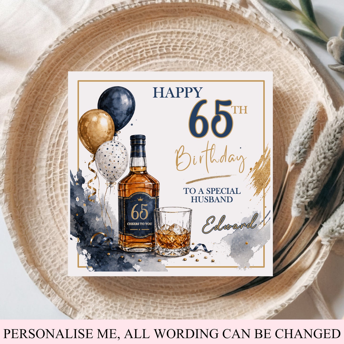 Personalised Whisky Bottle & Glass Birthday Card