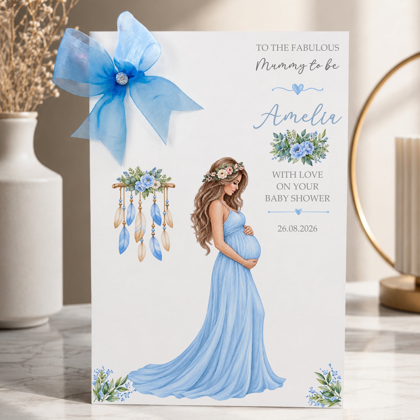 Large A4 Baby Shower Card For New Mum Mummy To Be Blue Boy