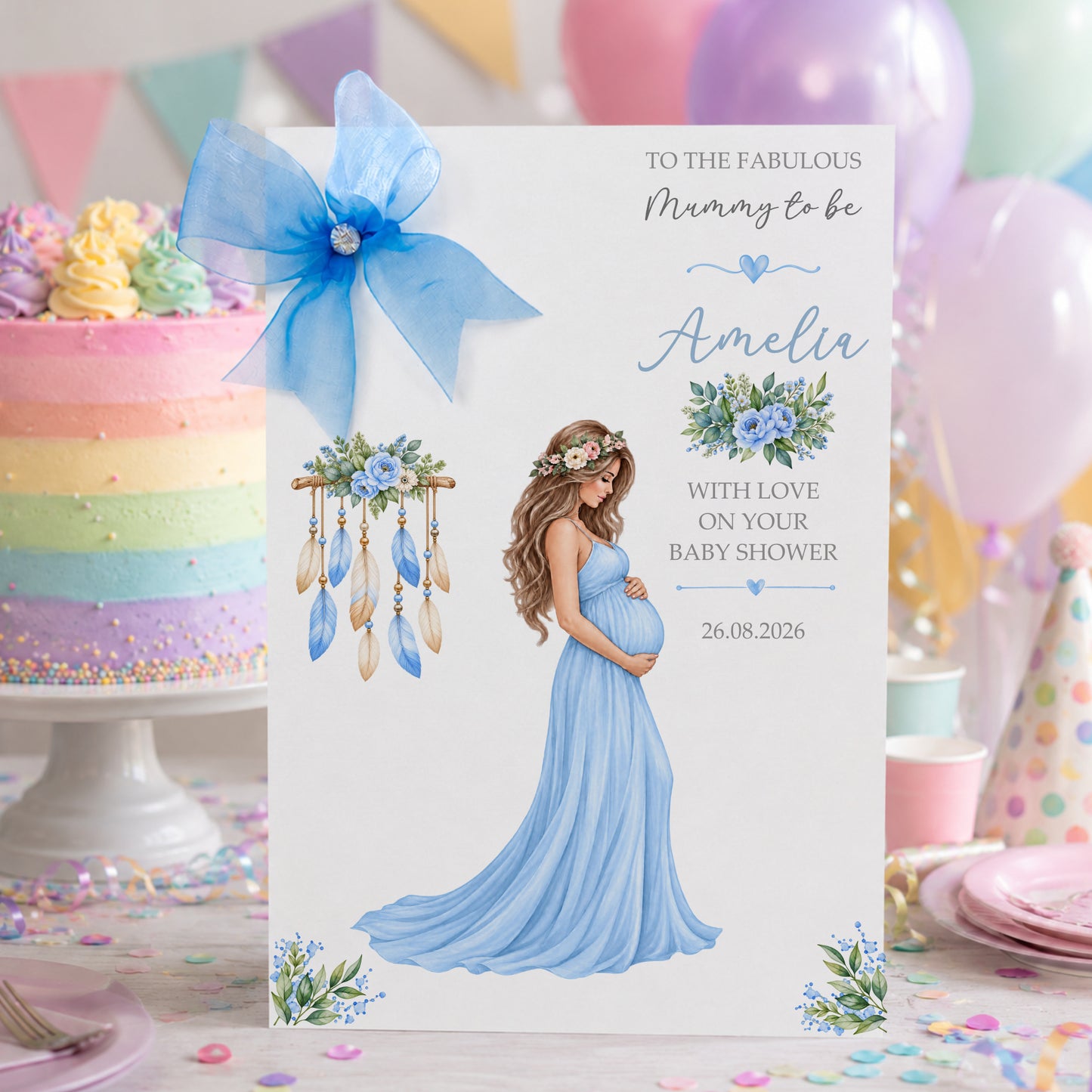Large A4 Baby Shower Card For New Mum Mummy To Be Blue Boy