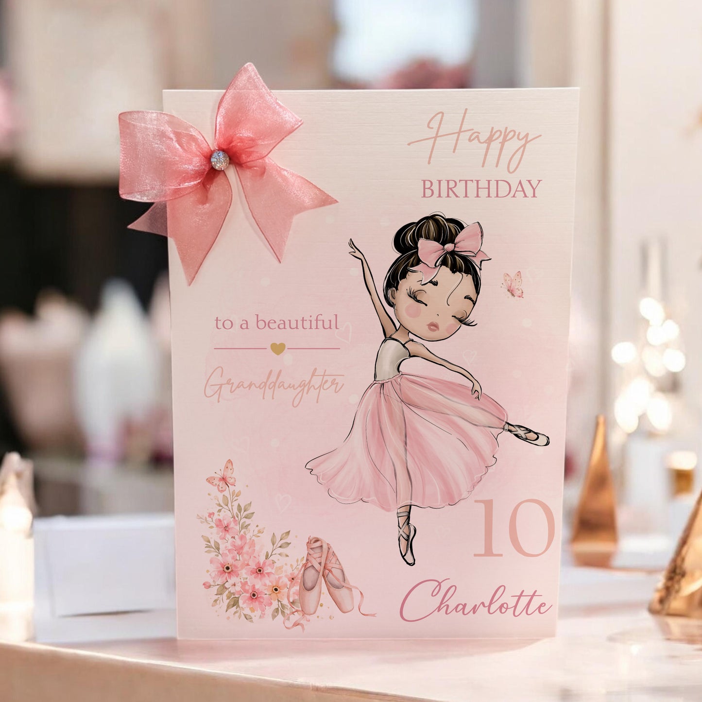 Large A4 Personalised Pink Ballerina Birthday Card for Girls