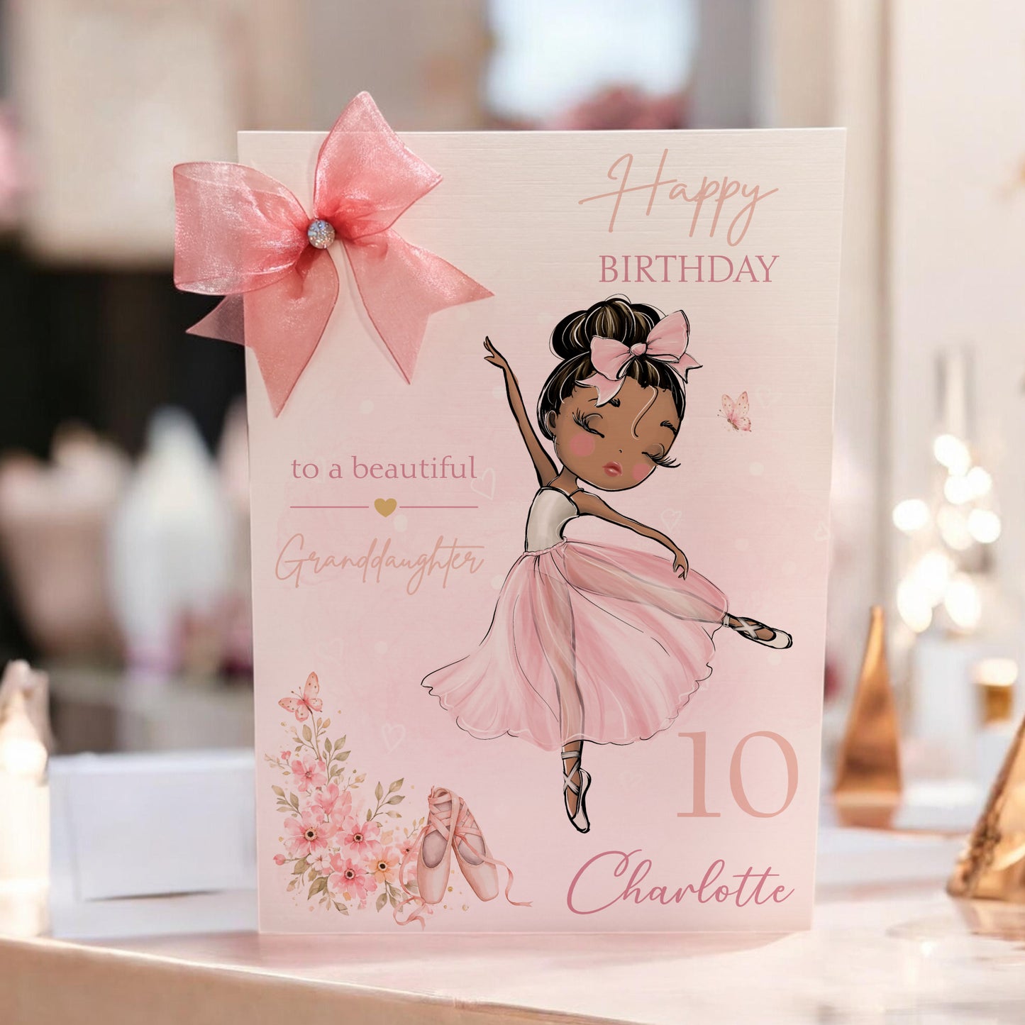 Large A4 Personalised Pink Ballerina Birthday Card for Girls