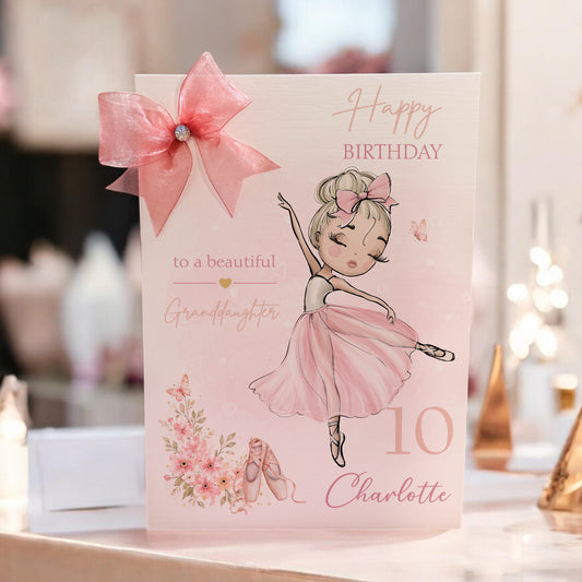 Large A4 Personalised Pink Ballerina Birthday Card for Girls
