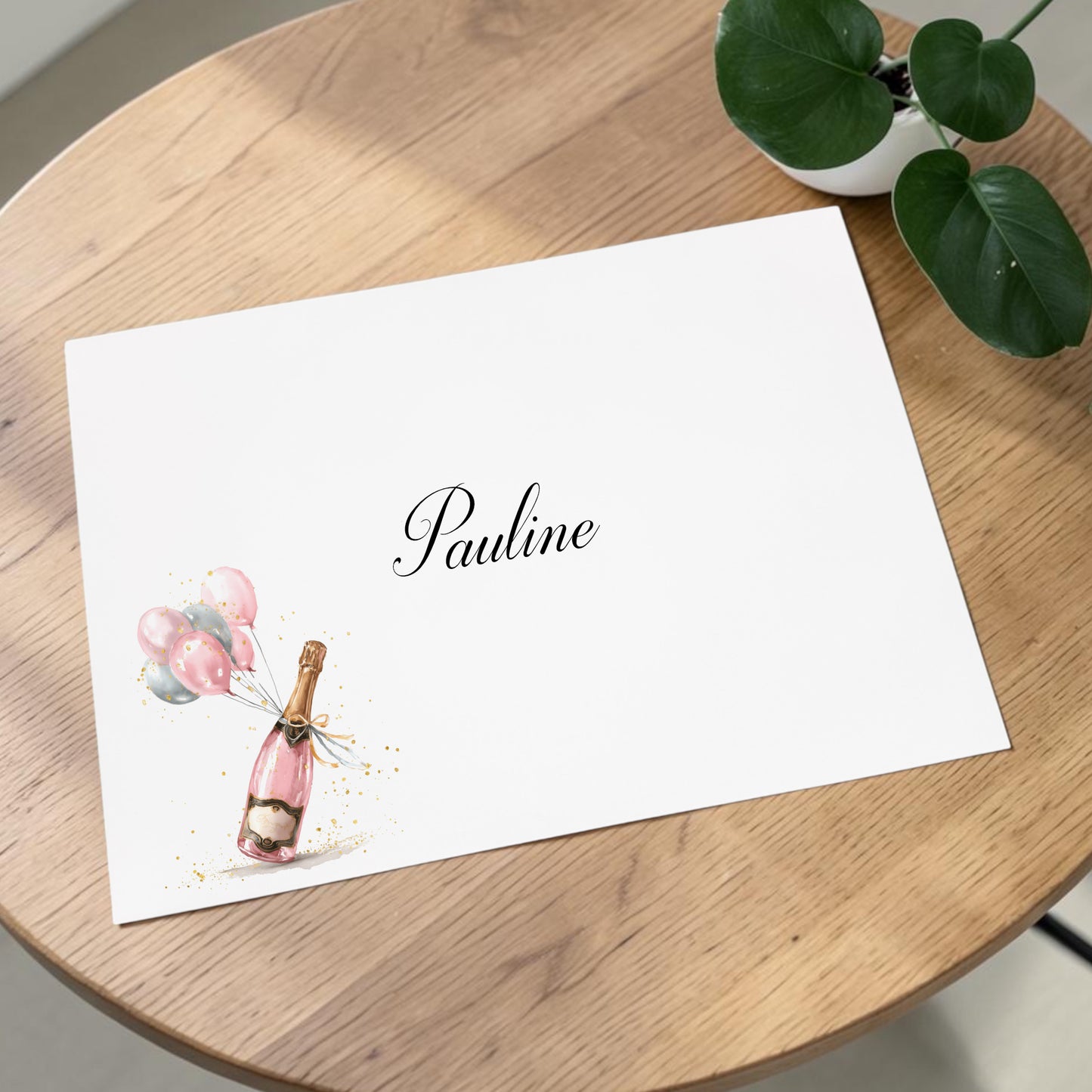 Large A4 Personalised Retirement Card Pink Champagne Balloon