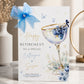 Luxury a4 large retirement card for a colleague, friend or any relationship, featuring a blueberry cocktail design hand finished with a gorgeous sparkle large organza bow and diamonte gem. This is a lovely luxury card that will stand out from the crowd.