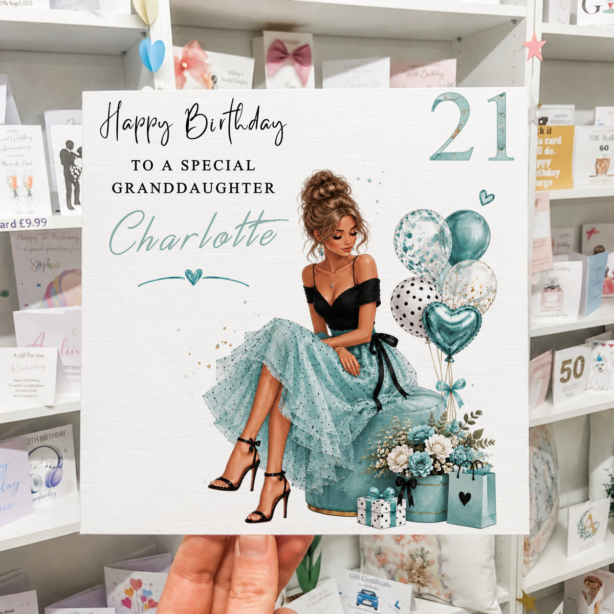 Personalised Girls Birthday Card Turquoise Girl