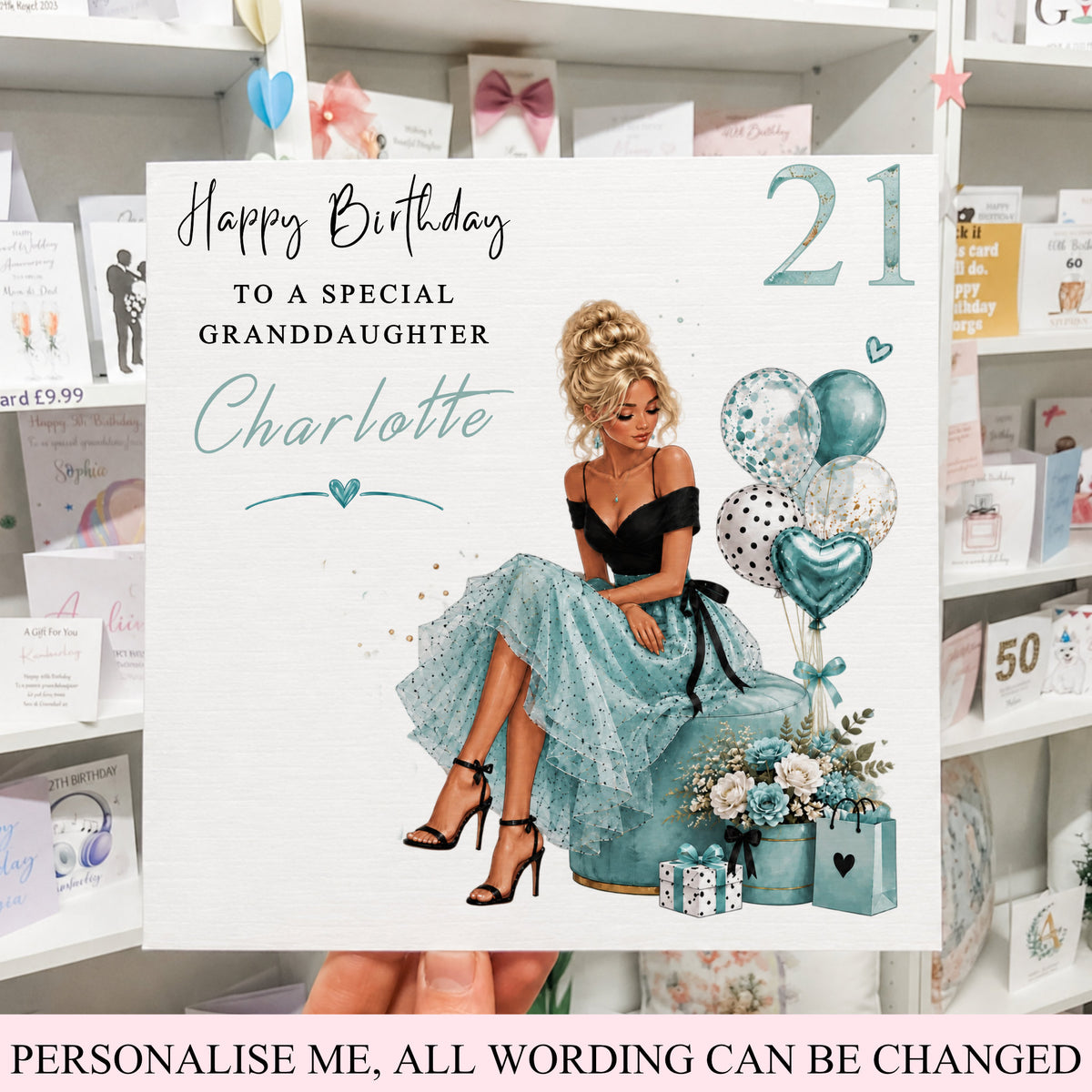 Personalised Girls Birthday Card Turquoise Girl