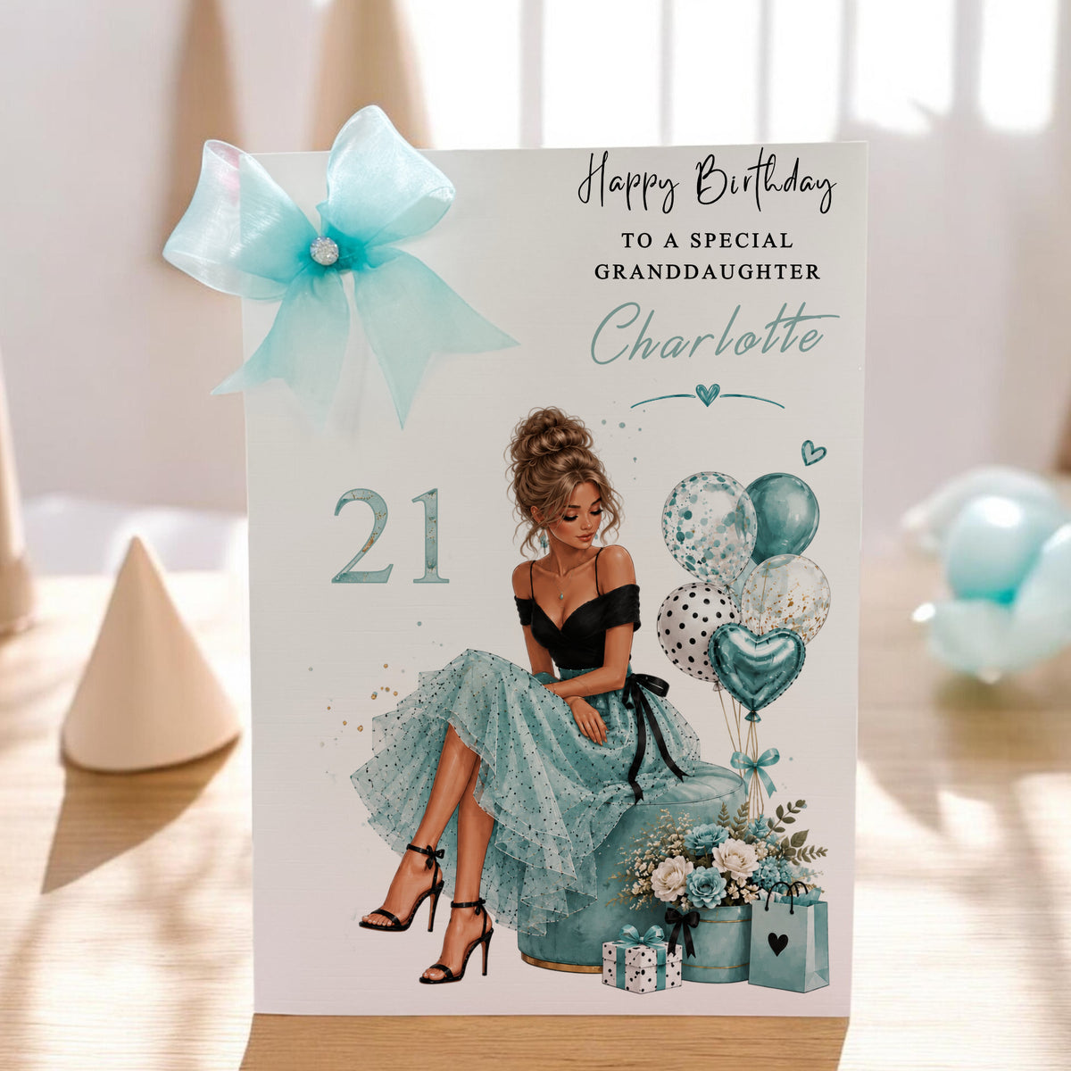 Luxury Personalised Large A4 Birthday Card with Bow & Sparkle