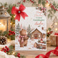 Personalised Large A4 Christmas card with cute woodland bear, snowy log cabin, festive greenery and red bow, suitable for any age and relationship. Comes with organza  bow and diamonte gem, matching insert and envelope