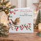 Personalised Christmas card pack featuring three different robin Christmas card designs with holly, red berries and snowy winter scenes.