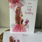 Large A4 Personalised Girls Birthday Card Girl Pink Dress