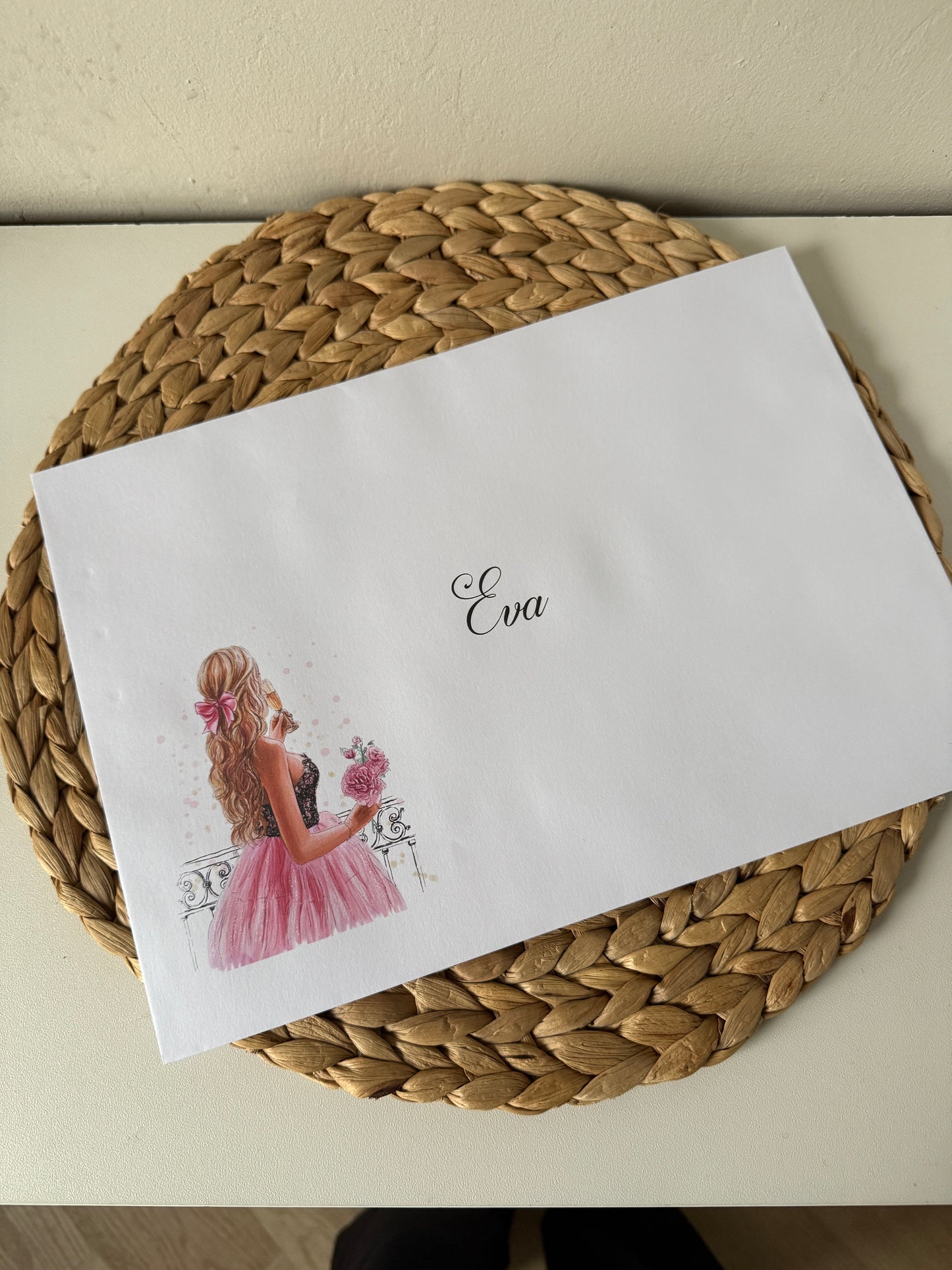 Large A4 Personalised Girls Birthday Card Girl Pink Dress