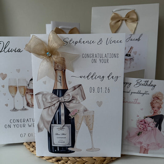 Large A4 Congratulations on Your Wedding Day Card, Champagne Bottle & Flutes