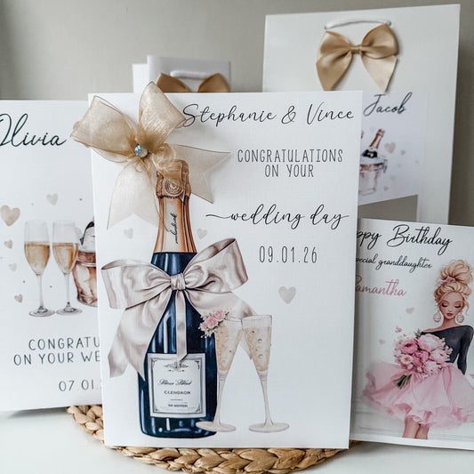 Large A4 Congratulations on Your Wedding Day Card, Champagne Bottle & Flutes