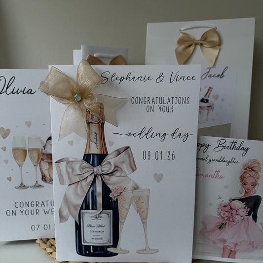 Large A4 Congratulations on Your Wedding Day Card, Champagne Bottle & Flutes