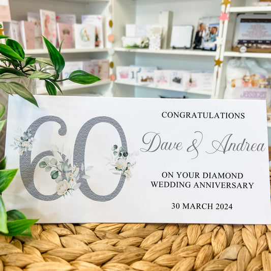 Personalised Diamond Wedding Anniversary Card Money Gift Wallet