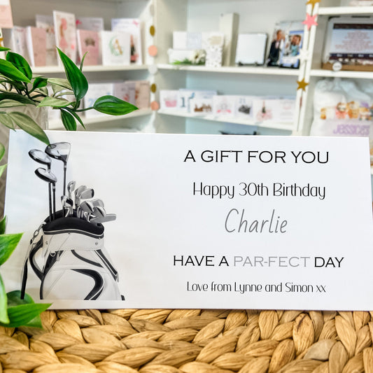 Personalised Birthday Money Wallet Card Gift Voucher Golf