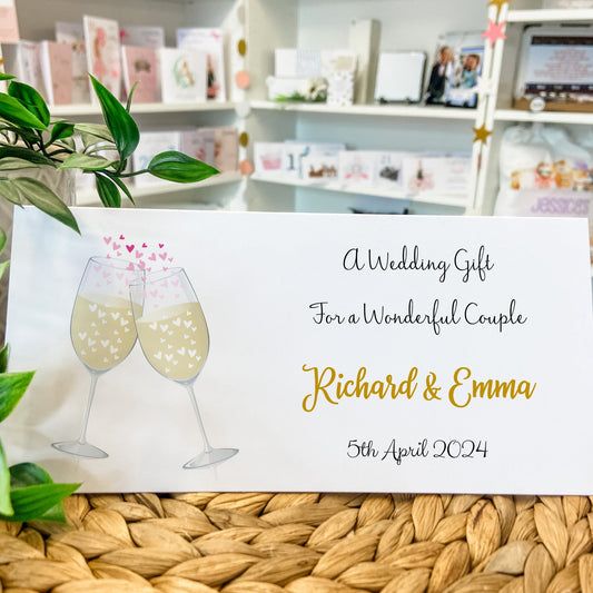 Personalised Wedding Card Money Gift Wallet Vouchers Cash Champagne Glasses