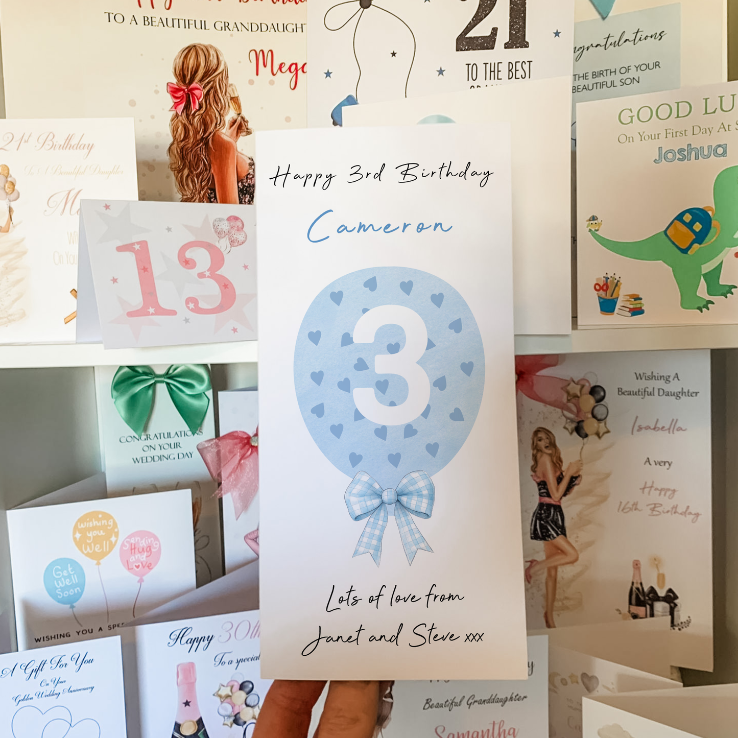 Blue Love Heart Balloon Birthday Card For Him