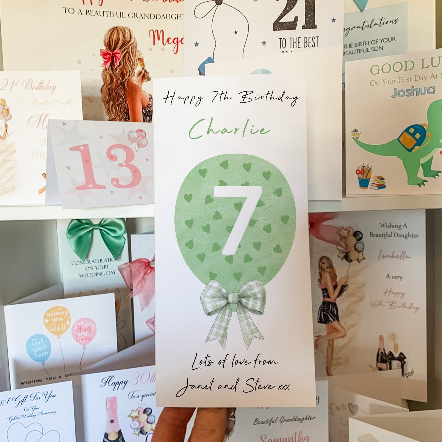 Green Love Heart Balloon Birthday Card For Him