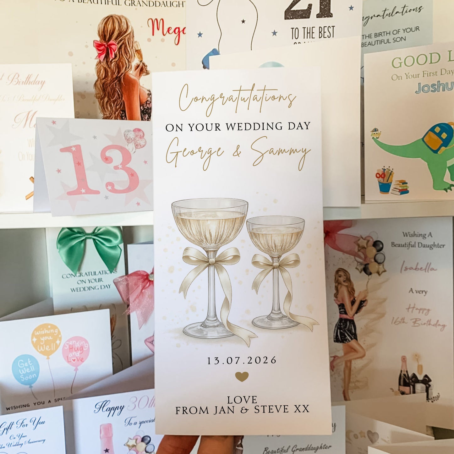 Large A4 Personalised Wedding Card with Champagne Glasses