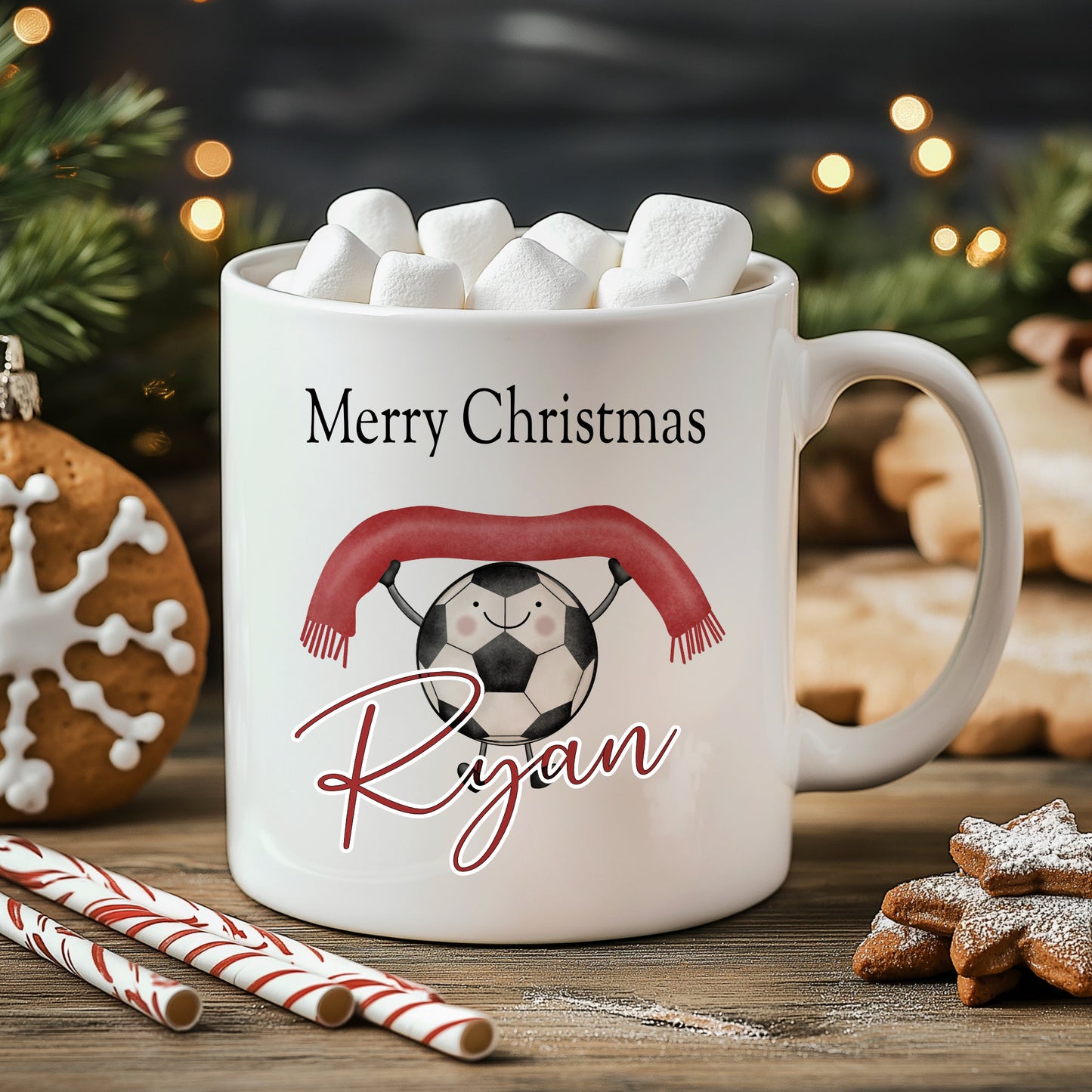 Personalised Children’s Christmas Mug – Fun Football Design | Custom Name Kids Holiday Gift