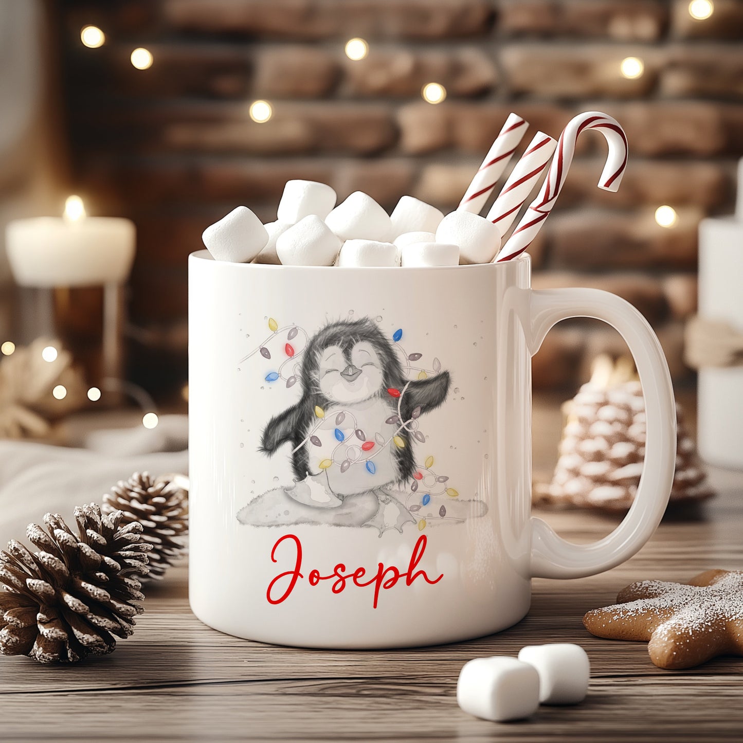 Personalised Children’s Christmas Mug – Penguin Design | Custom Name Kids Holiday Gift