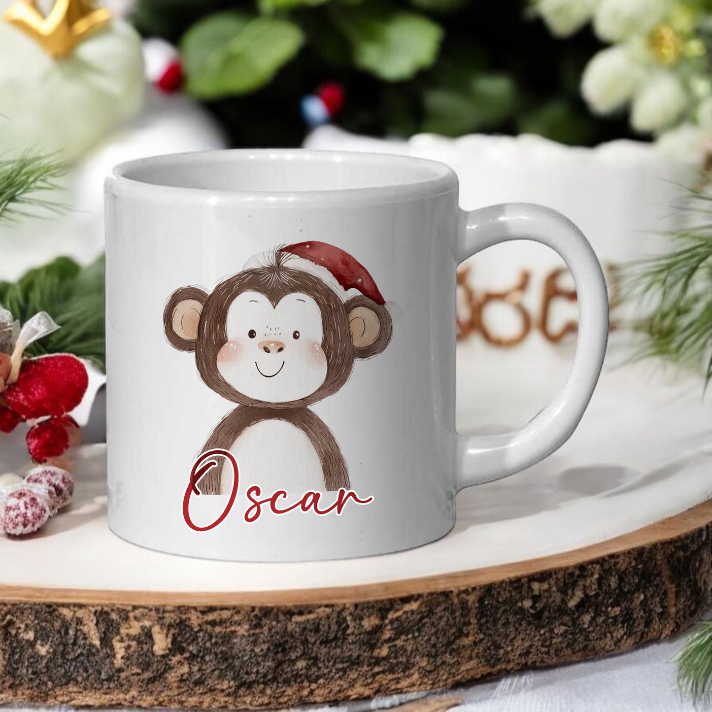 Personalised Children’s Christmas Mug – Monkey Design | Custom Name Kids Holiday Gift