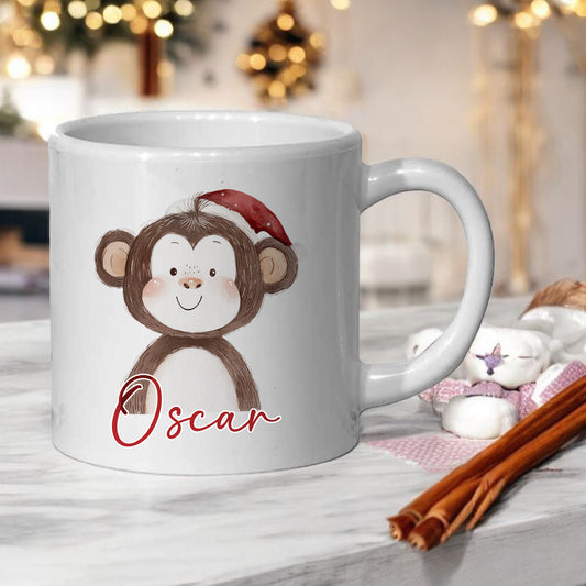 Personalised Children’s Christmas Mug – Monkey Design | Custom Name Kids Holiday Gift