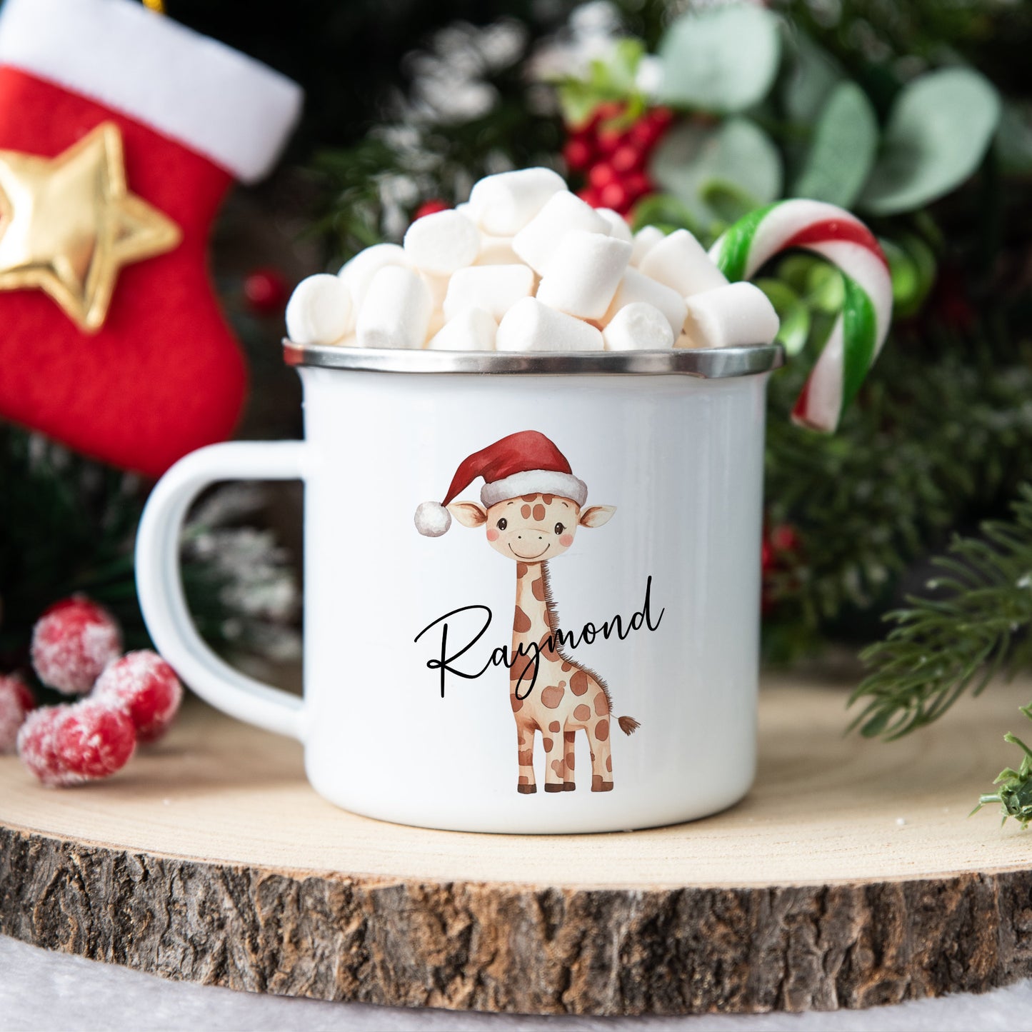 Personalised Children’s Christmas Mug – Giraffe Design | Custom Name Kids Holiday Gift