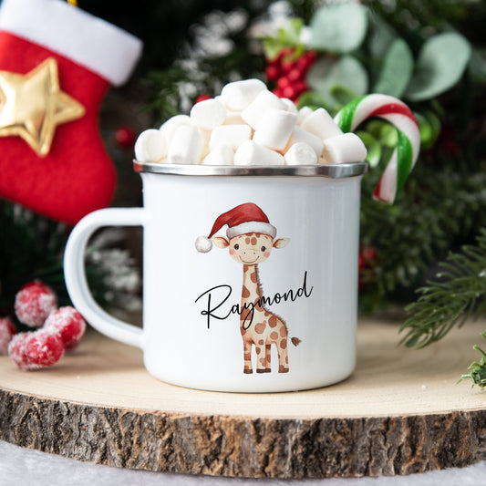Personalised Children’s Christmas Mug – Giraffe Design | Custom Name Kids Holiday Gift